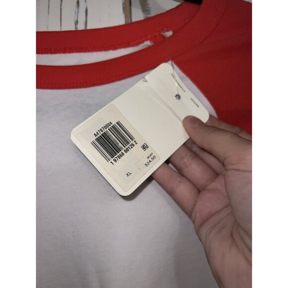 Levi's White Red White Ringer Baseball Baby Tee Size XL Cotton Cropped - Picture 6 of 7